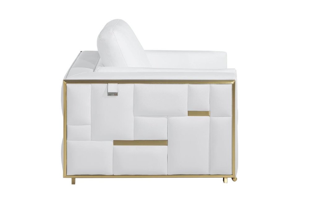 Valenza 47" White Top Grain Leather Club Chair with Gold Accents