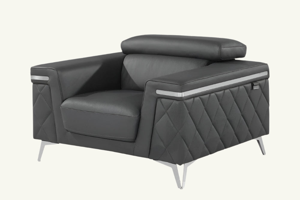Milano 42" Gray Top Grain Leather Club Chair with Silver Accents