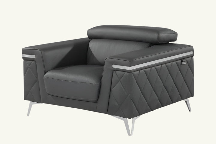 Milano 42" Gray Top Grain Leather Club Chair with Silver Accents