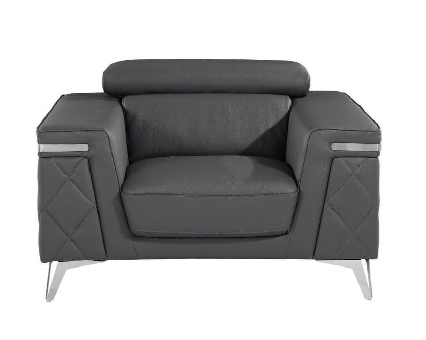 Milano 42" Gray Top Grain Leather Club Chair with Silver Accents