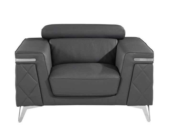 Milano 42" Gray Top Grain Leather Club Chair with Silver Accents