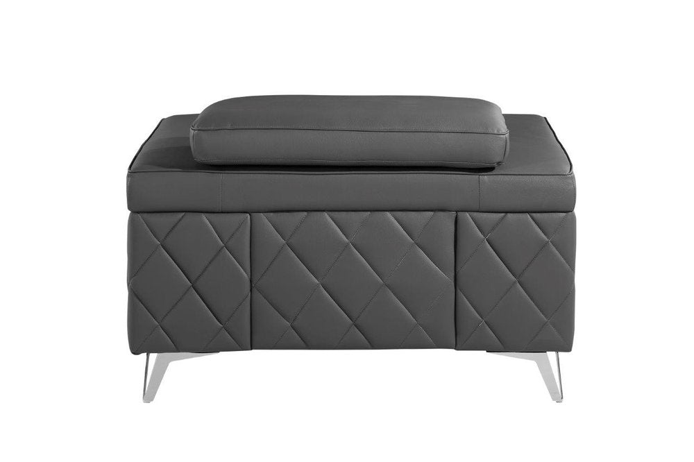 Milano 42" Gray Top Grain Leather Club Chair with Silver Accents