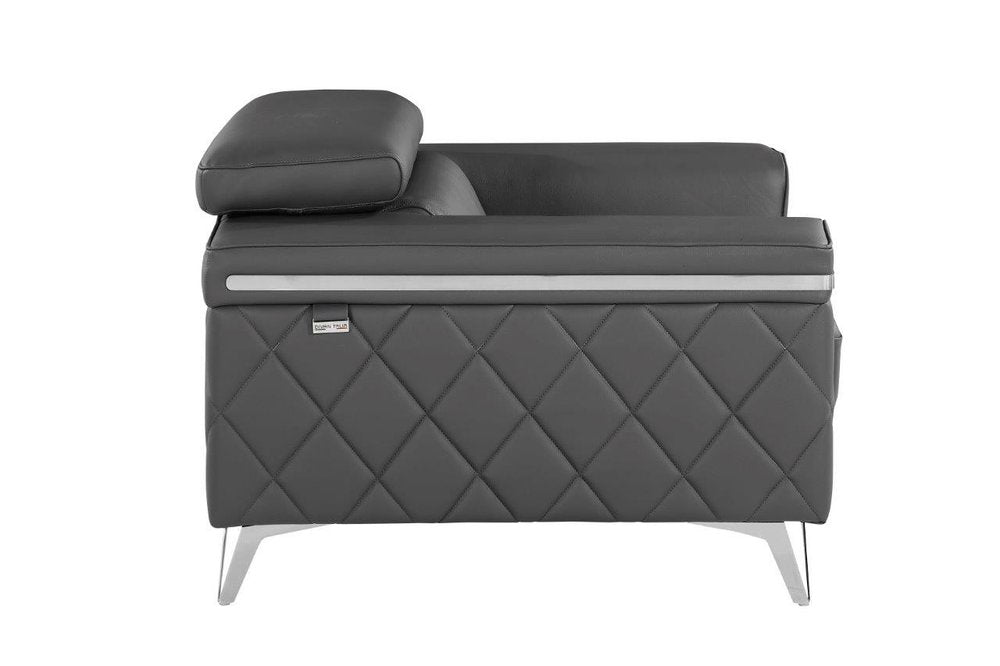 Milano 42" Gray Top Grain Leather Club Chair with Silver Accents