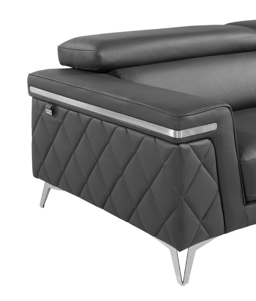 Milano 42" Gray Top Grain Leather Club Chair with Silver Accents