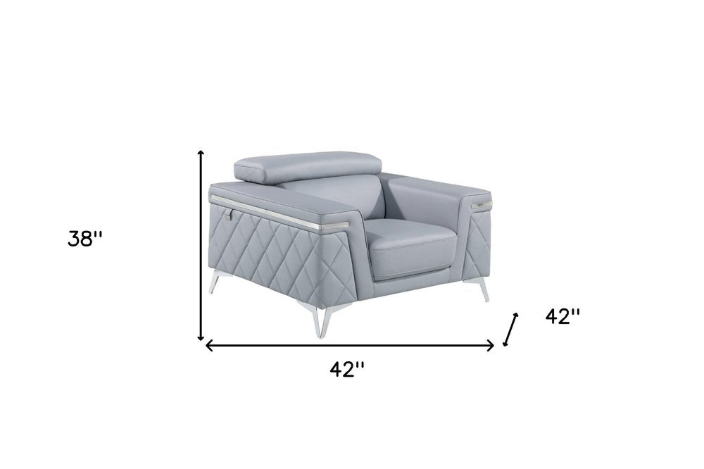 Cambria 42" Light Gray Top Grain Leather Club Chair with Silver Legs
