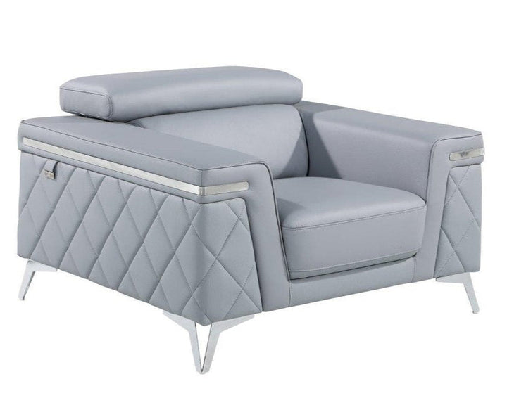 Cambria 42" Light Gray Top Grain Leather Club Chair with Silver Legs