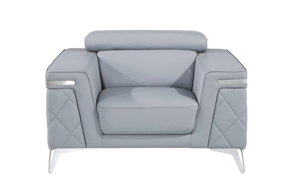 Cambria 42" Light Gray Top Grain Leather Club Chair with Silver Legs