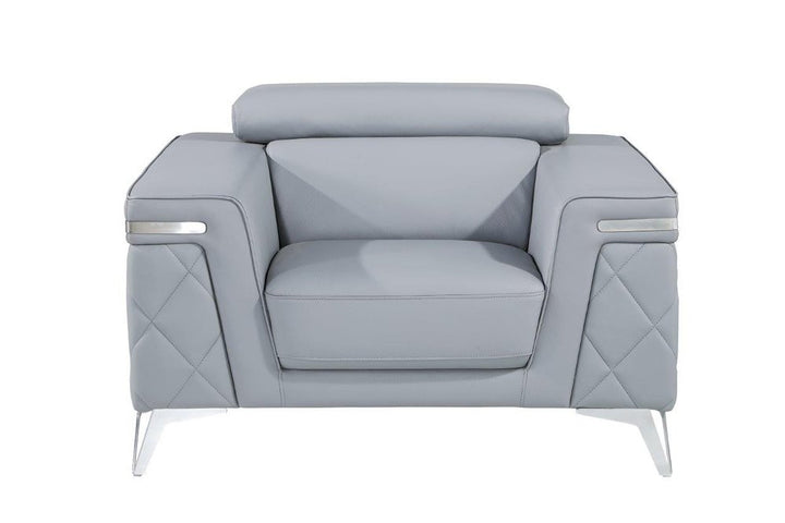 Cambria 42" Light Gray Top Grain Leather Club Chair with Silver Legs
