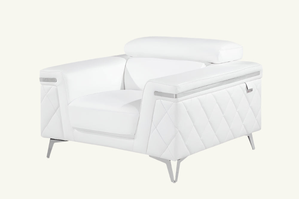 Aurora 42" White Top Grain Leather Club Chair with Silver Legs