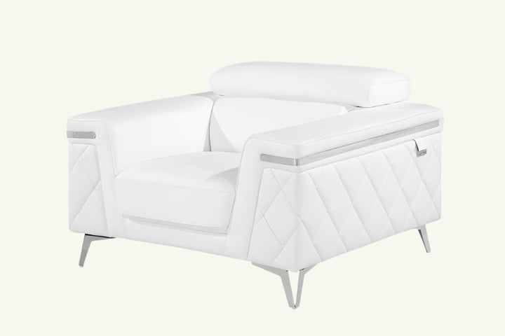 Aurora 42" White Top Grain Leather Club Chair with Silver Legs