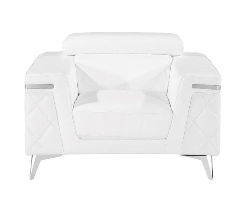 Aurora 42" White Top Grain Leather Club Chair with Silver Legs