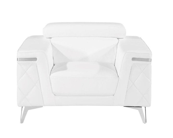 Aurora 42" White Top Grain Leather Club Chair with Silver Legs