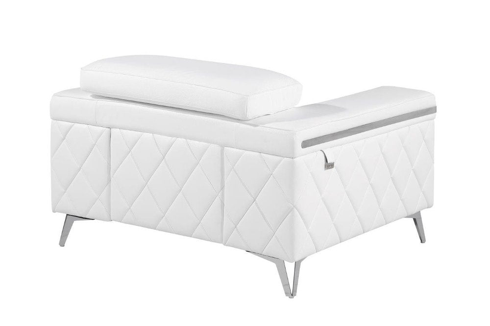 Aurora 42" White Top Grain Leather Club Chair with Silver Legs
