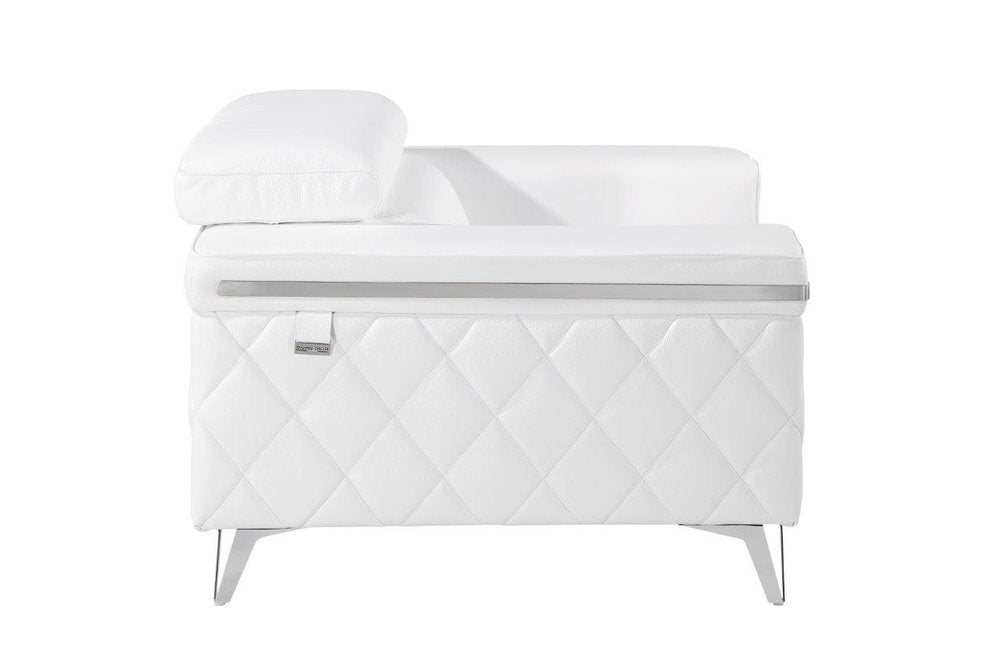 Aurora 42" White Top Grain Leather Club Chair with Silver Legs