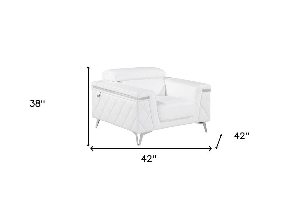 Aurora 42" White Top Grain Leather Club Chair with Silver Legs
