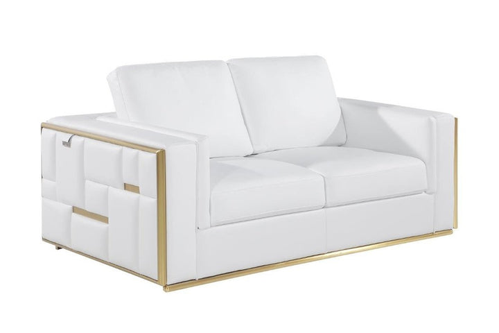 Éloise 73" White Top Grain Leather Loveseat with Silver Legs