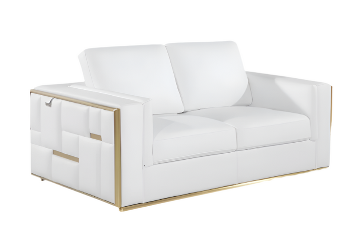 Éloise 73" White Top Grain Leather Loveseat with Silver Legs
