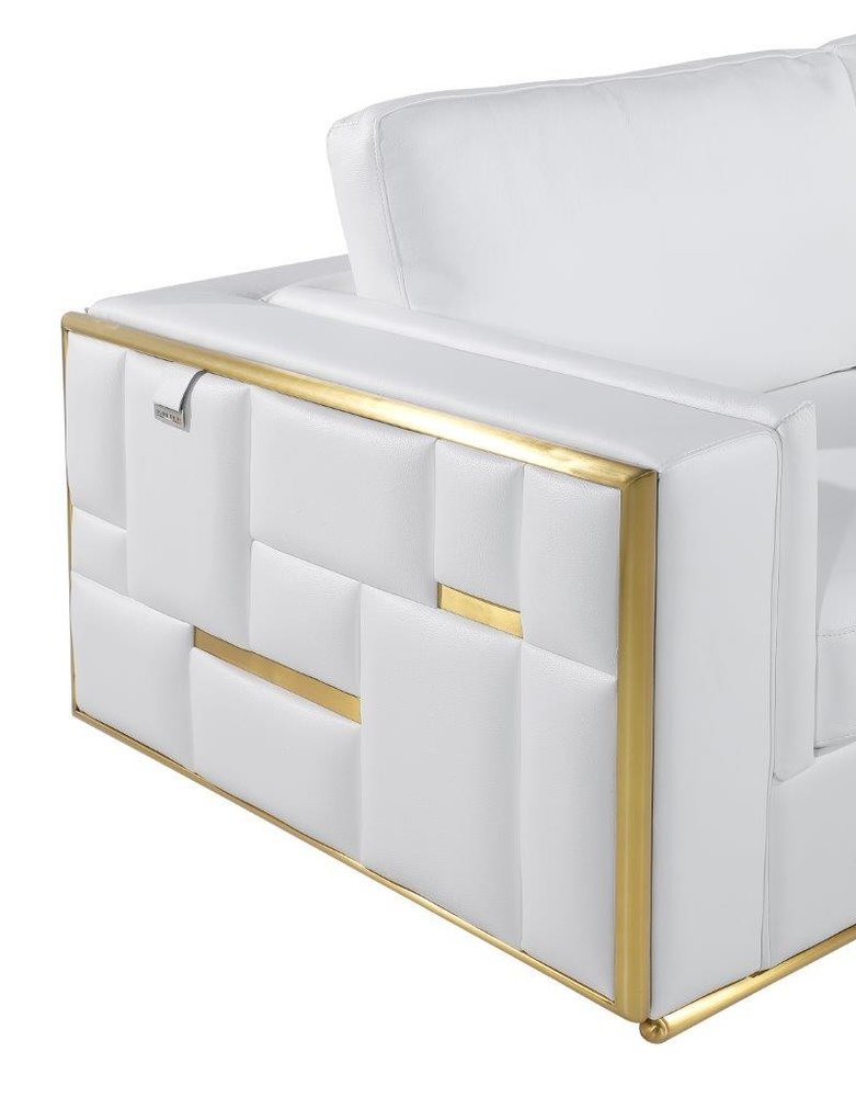 Éloise 73" White Top Grain Leather Loveseat with Silver Legs