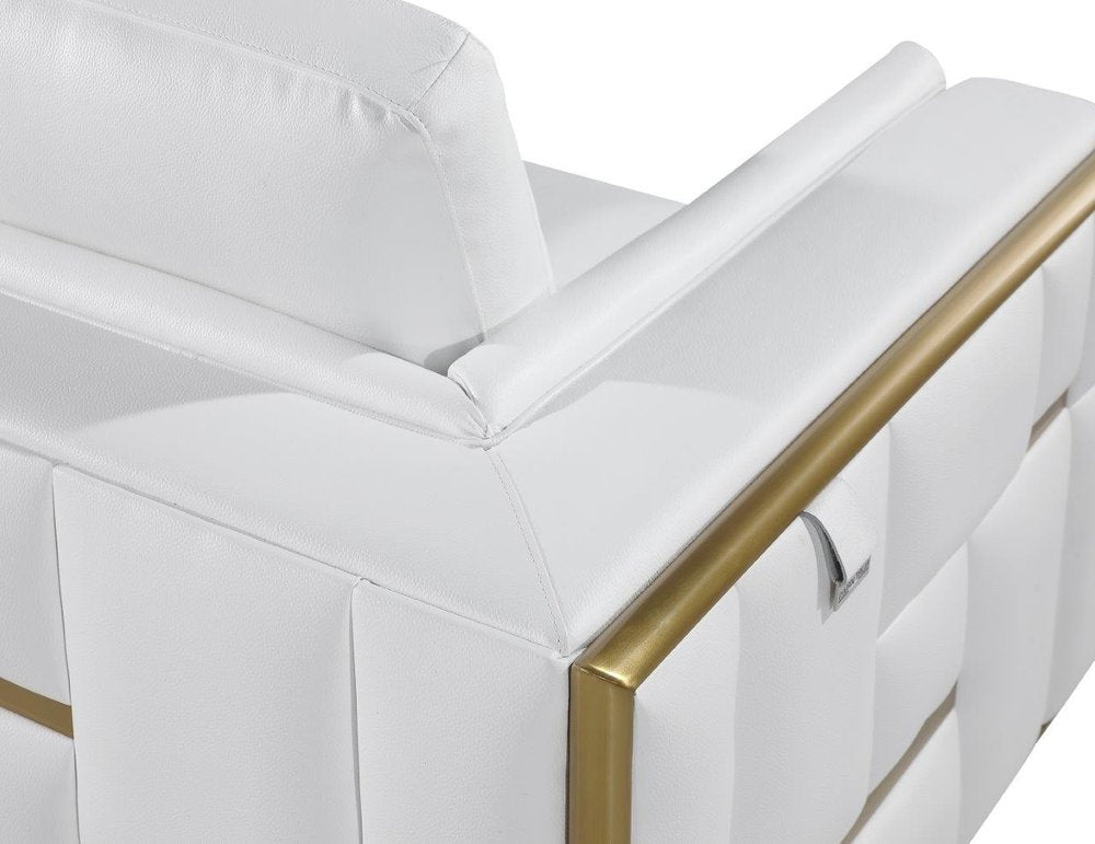 Éloise 73" White Top Grain Leather Loveseat with Silver Legs