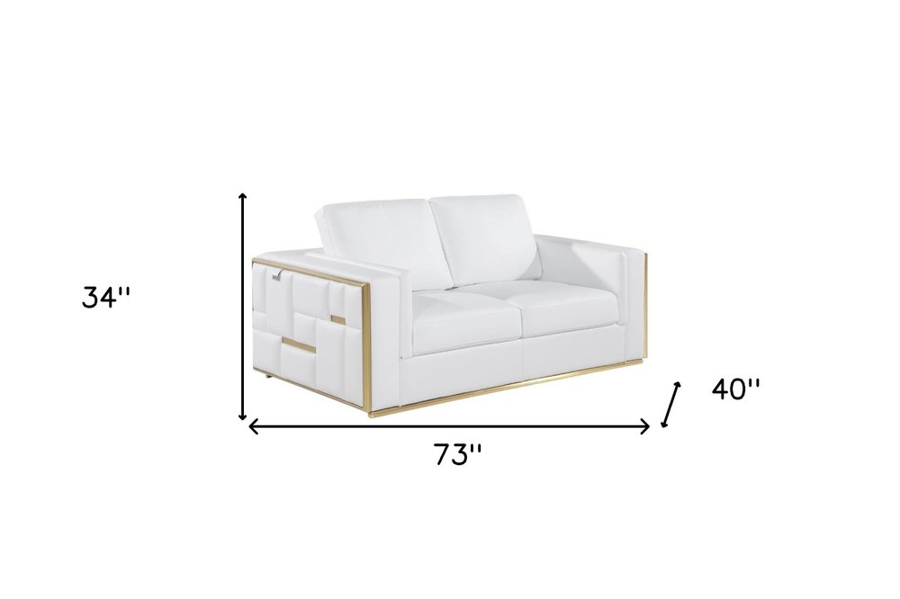 Éloise 73" White Top Grain Leather Loveseat with Silver Legs