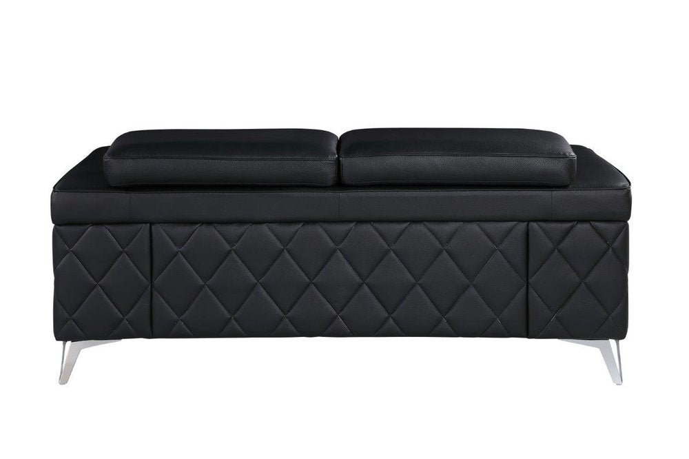 Mathis 70" Black Top Grain Leather Loveseat with Silver Legs