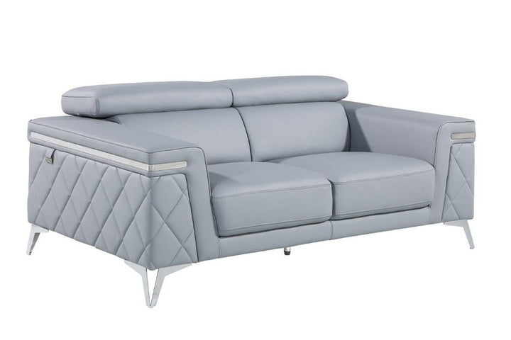 Marceau 70" Light Blue Top Grain Leather Loveseat with Silver Legs