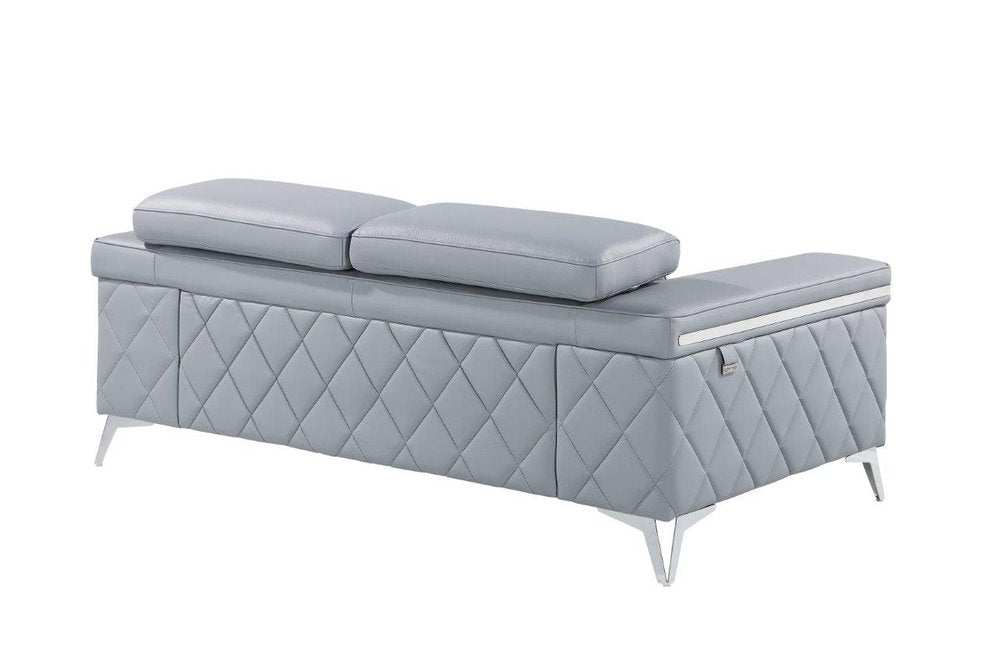 Marceau 70" Light Blue Top Grain Leather Loveseat with Silver Legs