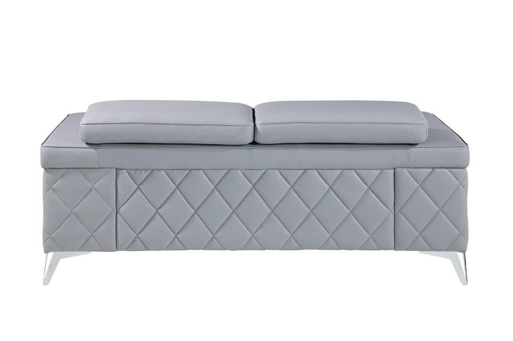 Marceau 70" Light Blue Top Grain Leather Loveseat with Silver Legs