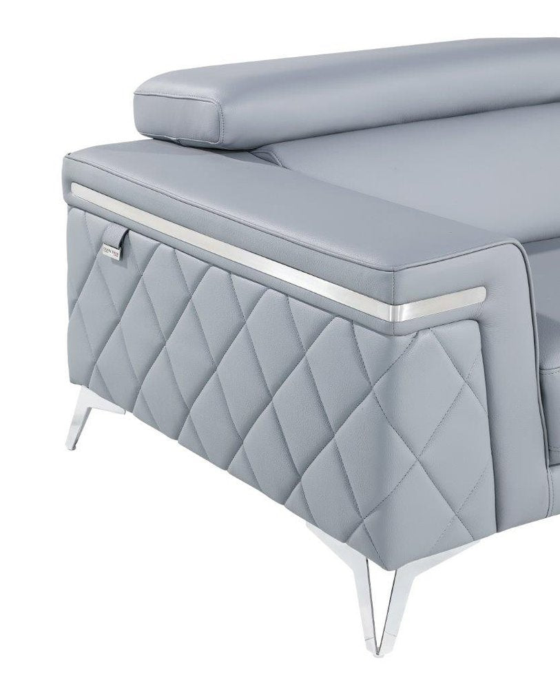 Marceau 70" Light Blue Top Grain Leather Loveseat with Silver Legs