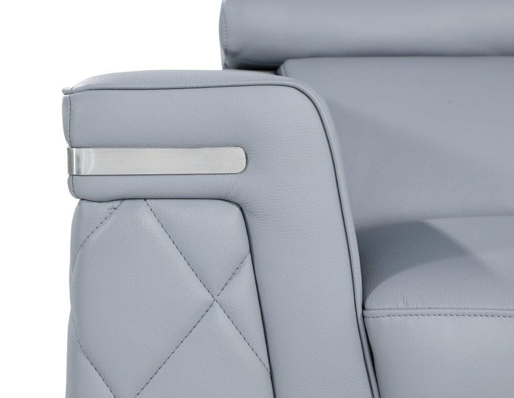 Riviera 70″ Light Blue & Silver Metallic Top Grain Leather Loveseat with Square Arms