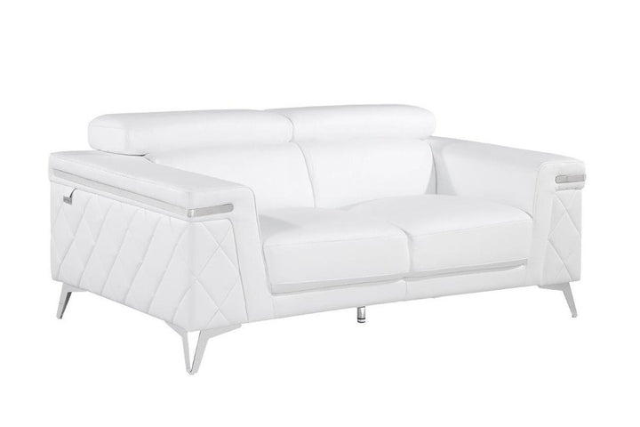 Valencia 70″ White & Silver Metallic Top Grain Leather Loveseat with Square Arms