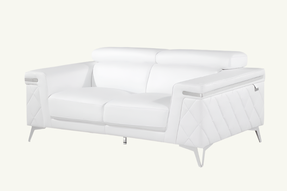 Éloi 70" White Top Grain Leather Loveseat with Silver Legs