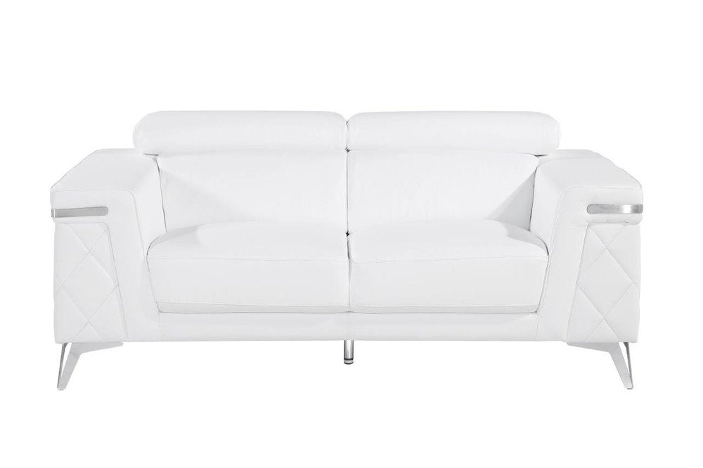 Valencia 70″ White & Silver Metallic Top Grain Leather Loveseat with Square Arms