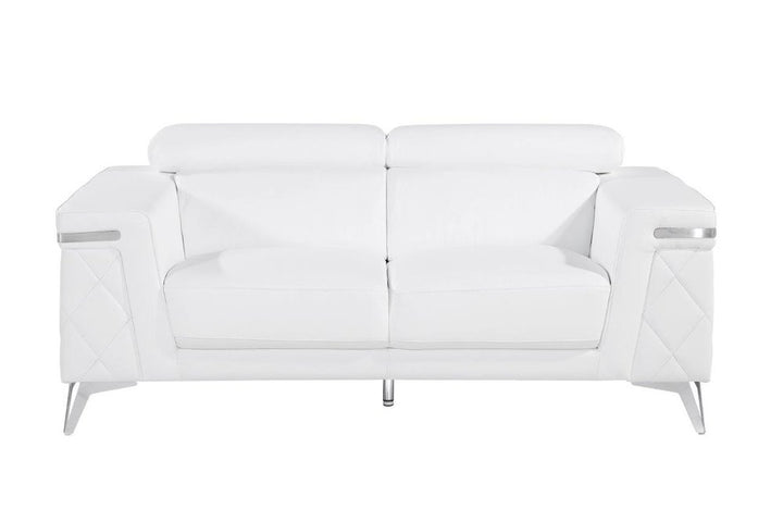 Éloi 70" White Top Grain Leather Loveseat with Silver Legs