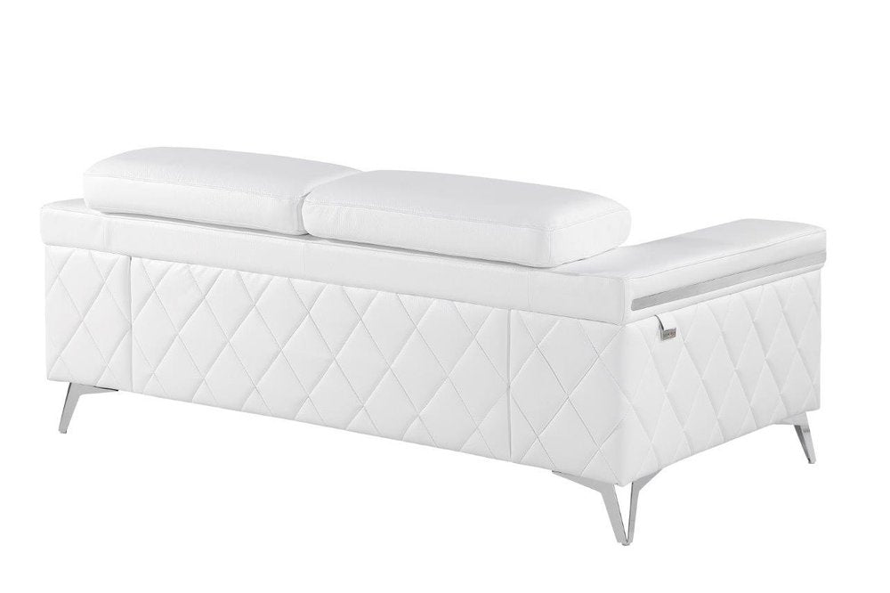 Valencia 70″ White & Silver Metallic Top Grain Leather Loveseat with Square Arms