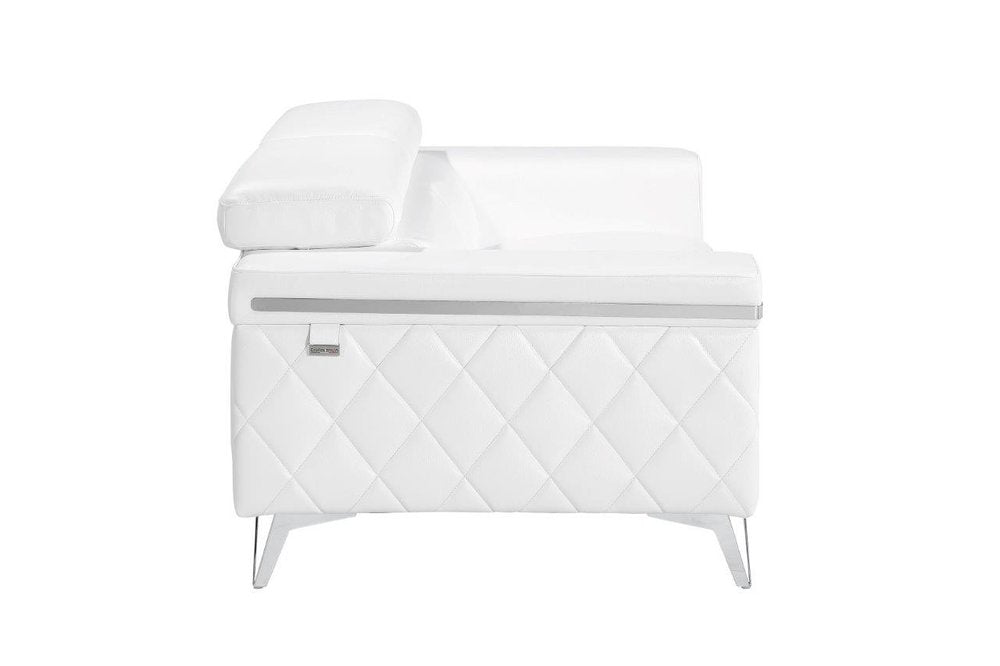 Valencia 70″ White & Silver Metallic Top Grain Leather Loveseat with Square Arms