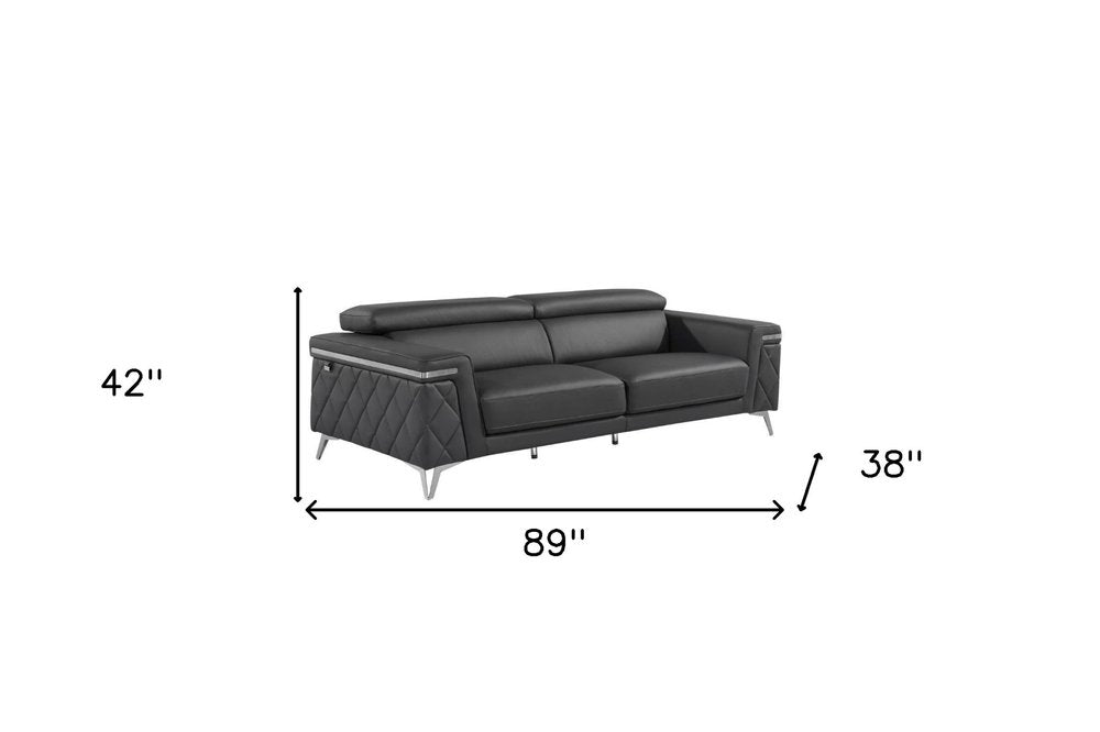 Monaco Luxe Gray Top Grain Leather 2-Piece Sofa Set with Chrome Legs