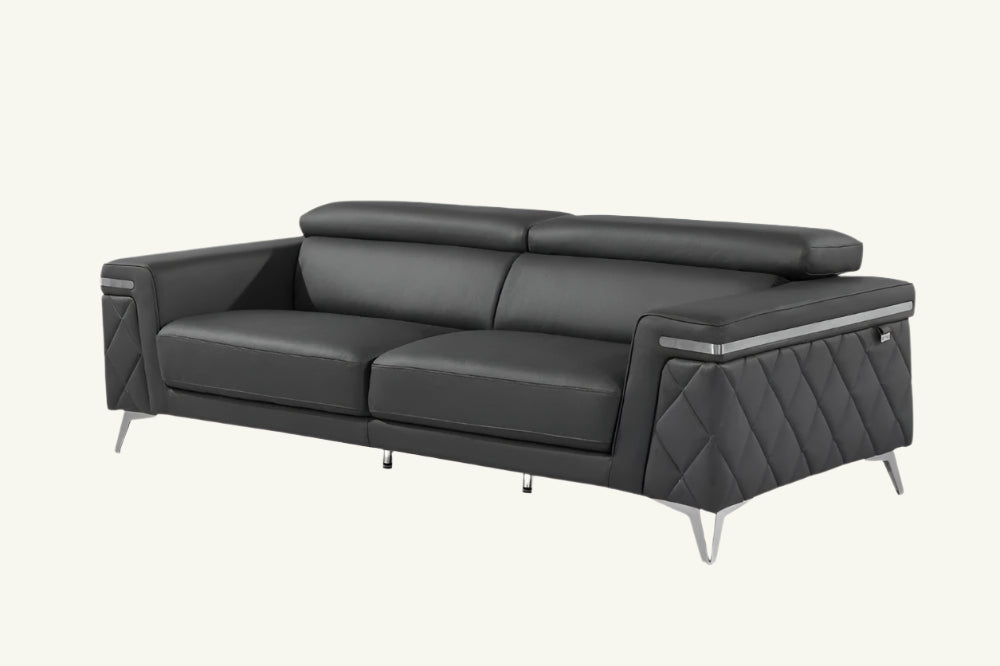 Monaco Luxe Gray Top Grain Leather 2-Piece Sofa Set with Chrome Legs