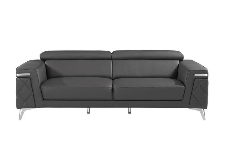 Monaco Luxe Gray Top Grain Leather 2-Piece Sofa Set with Chrome Legs