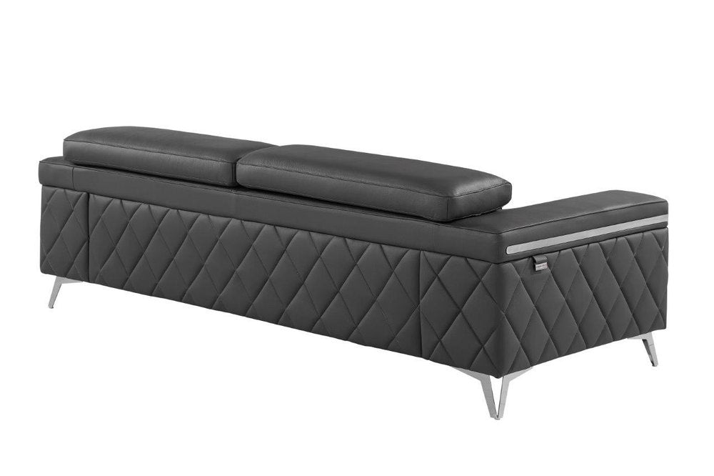Monaco Luxe Gray Top Grain Leather 2-Piece Sofa Set with Chrome Legs