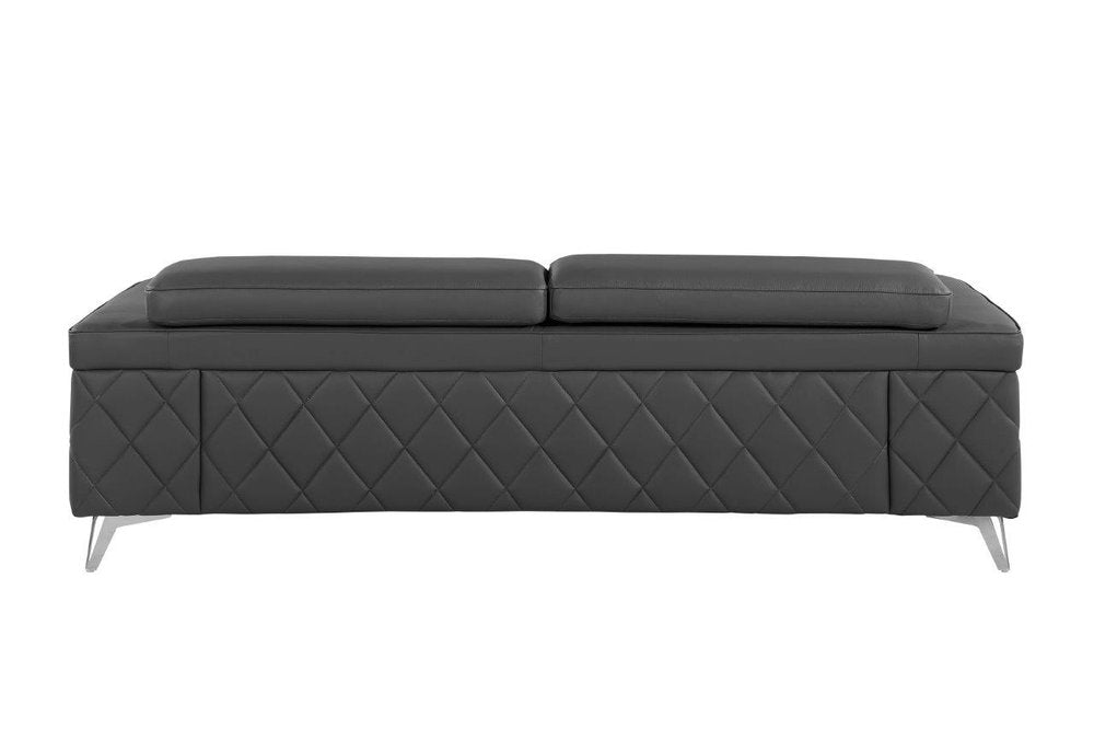 Monaco Luxe Gray Top Grain Leather 2-Piece Sofa Set with Chrome Legs