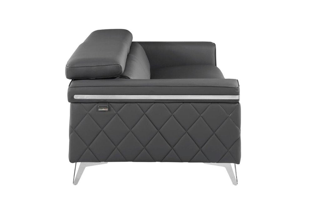 Monaco Luxe Gray Top Grain Leather 2-Piece Sofa Set with Chrome Legs