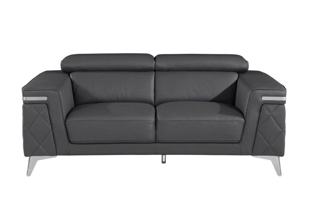 Monaco Luxe Gray Top Grain Leather 2-Piece Sofa Set with Chrome Legs
