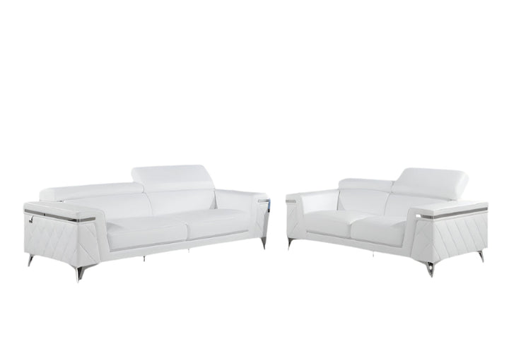 Versa Milano White Italian Leather 2-Piece Sofa Set with Coordinated Loveseat