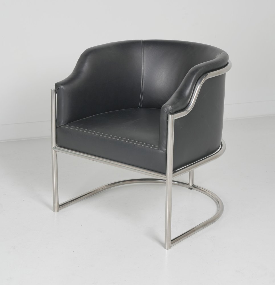 Lucien 29" Charcoal Leather Dining Arm Chair with Silver Steel Legs