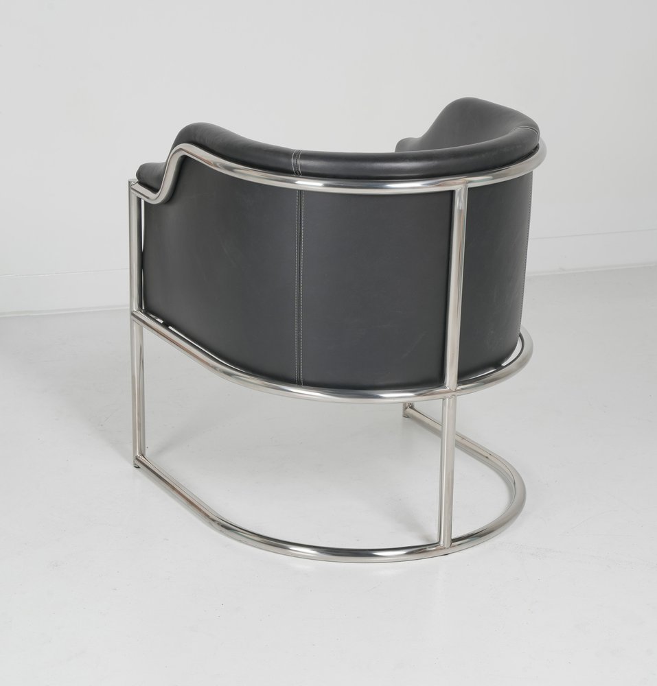 Lucien 29" Charcoal Leather Dining Arm Chair with Silver Steel Legs