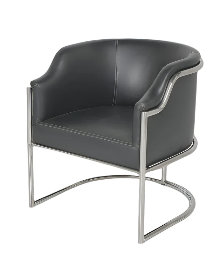 Lucien 29" Charcoal Leather Dining Arm Chair with Silver Steel Legs