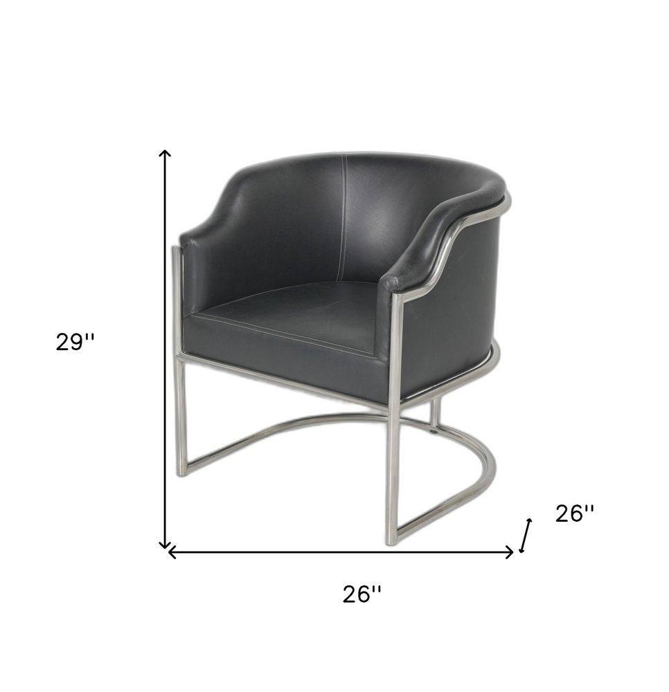 Lucien 29" Charcoal Leather Dining Arm Chair with Silver Steel Legs