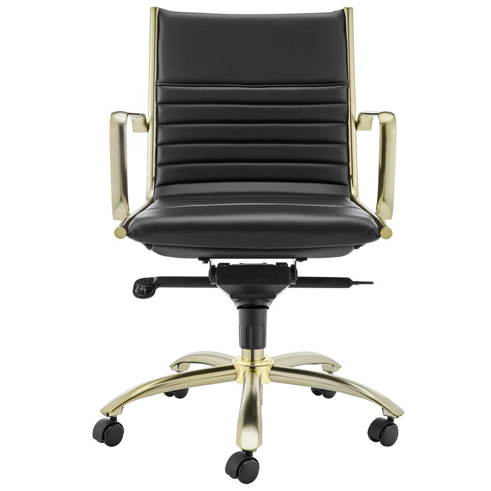 Aubin 38" Black and Gold Faux Leather Office Chair with Channel Tufting and Tilt Mechanism