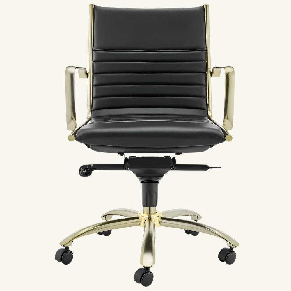 Aubin 38" Black and Gold Faux Leather Office Chair with Channel Tufting and Tilt Mechanism